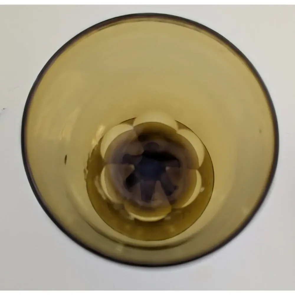 Hand Blown Dark Amber Wine Cordial Glasses Vintage Lot Of 9 MCM Olive Green